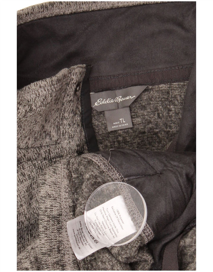 Eddie Bauer Mens Tall Button Neck Jumper Sweater Large Grey Flecked