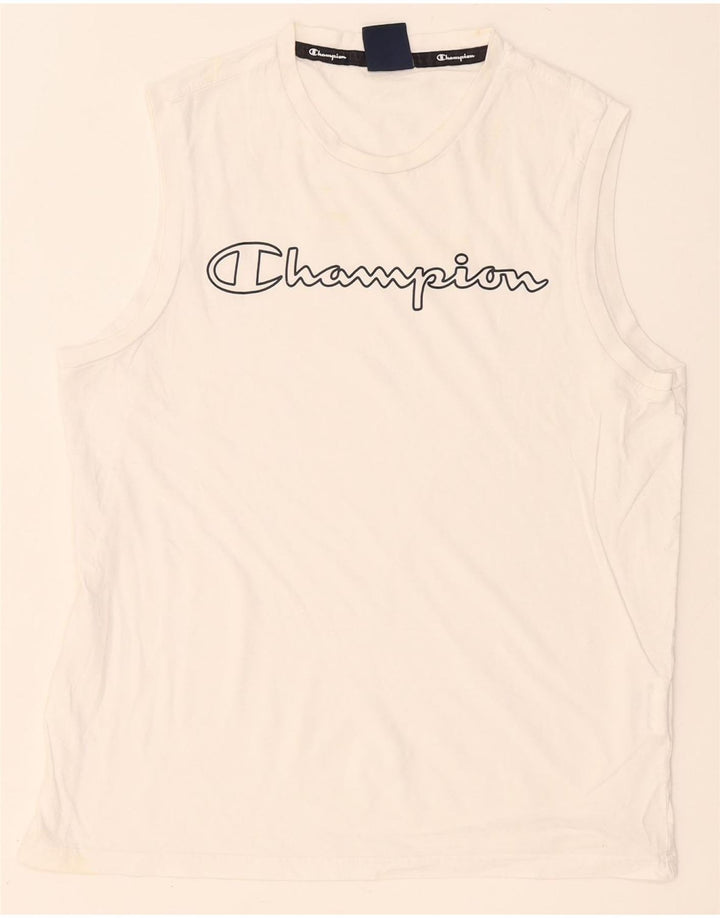Champion Herre Grafisk Vest Top Medium Hvid Bomuld