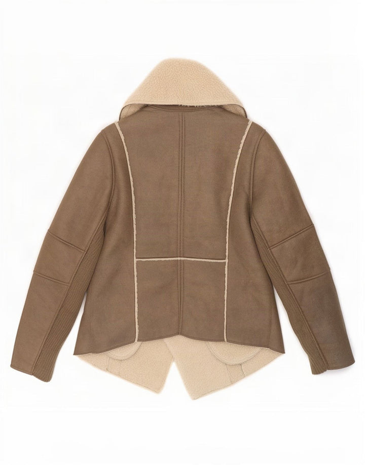 Calvin Klein Jeans Womens Sherpa Jacket UK 14 Medium Brown Polyester