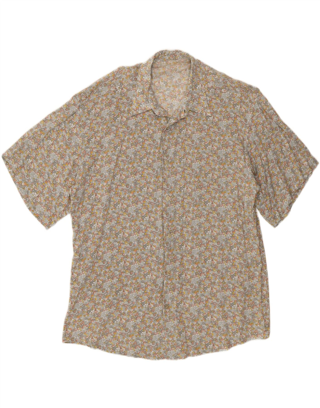 VINTAGE Mens Short Sleeve Shirt Medium Grey Floral Vintage Vintage and Second-Hand Vintage from Messina Hembry 