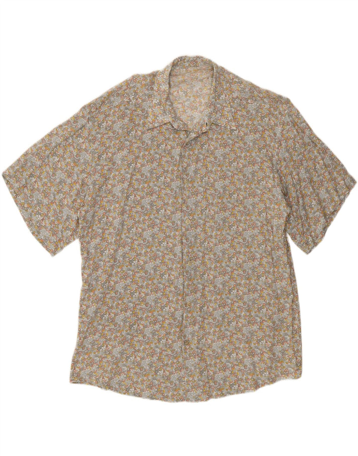 VINTAGE Mens Short Sleeve Shirt Medium Grey Floral Vintage Vintage and Second-Hand Vintage from Messina Hembry 