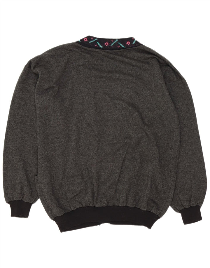 Vintage Mens Cardigan Sweater XL Grey Geometric