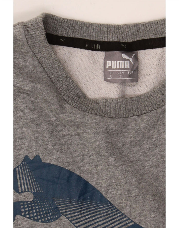 PUMA Mens Graphic Sweatshirt Jumper Large Grey Cotton Vintage Puma and Second-Hand Puma from Messina Hembry 
