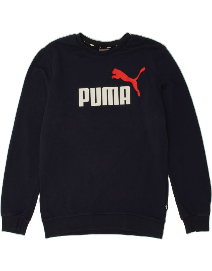 PUMA Mens Graphic Sweatshirt Jumper Small Navy Blue Vintage Puma and Second-Hand Puma from Messina Hembry 