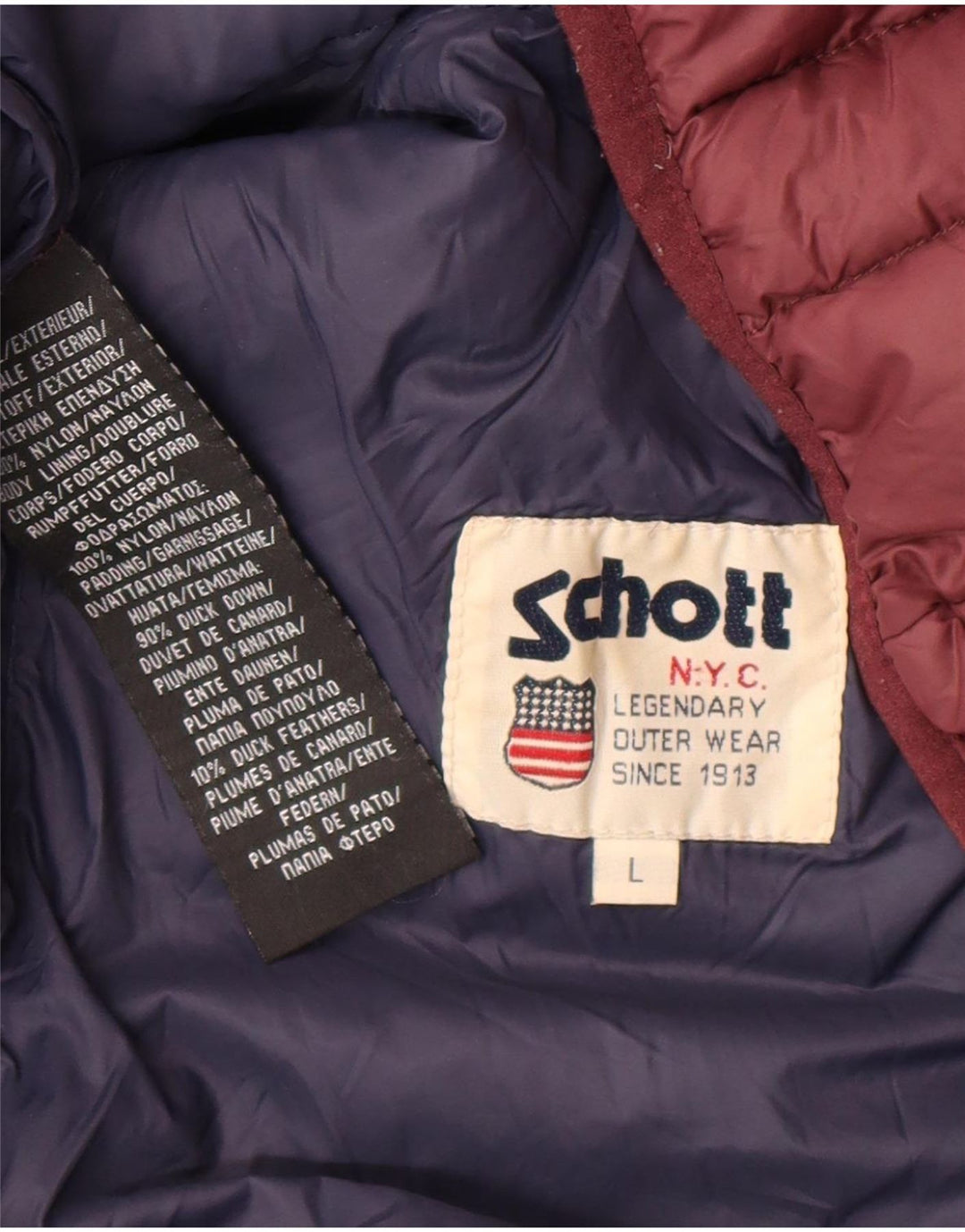 Schott Mens Hooded Padded Jacket UK 40 Large Burgundy Nylon