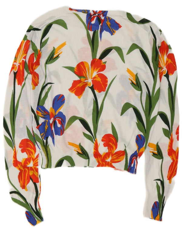 Zara Womens Crop Boat Neck Jumper Sweater UK 10 Small White Floral