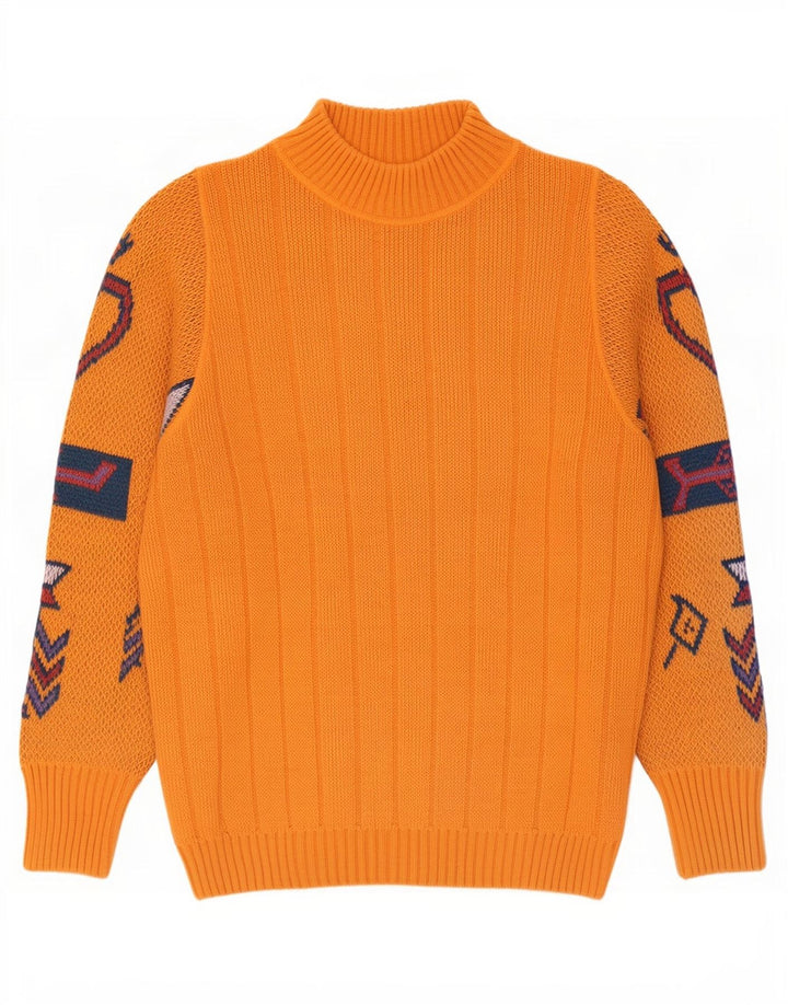 REDS Mens Graphic Turtle Neck Jumper Sweater Medium Orange Geometric Wool