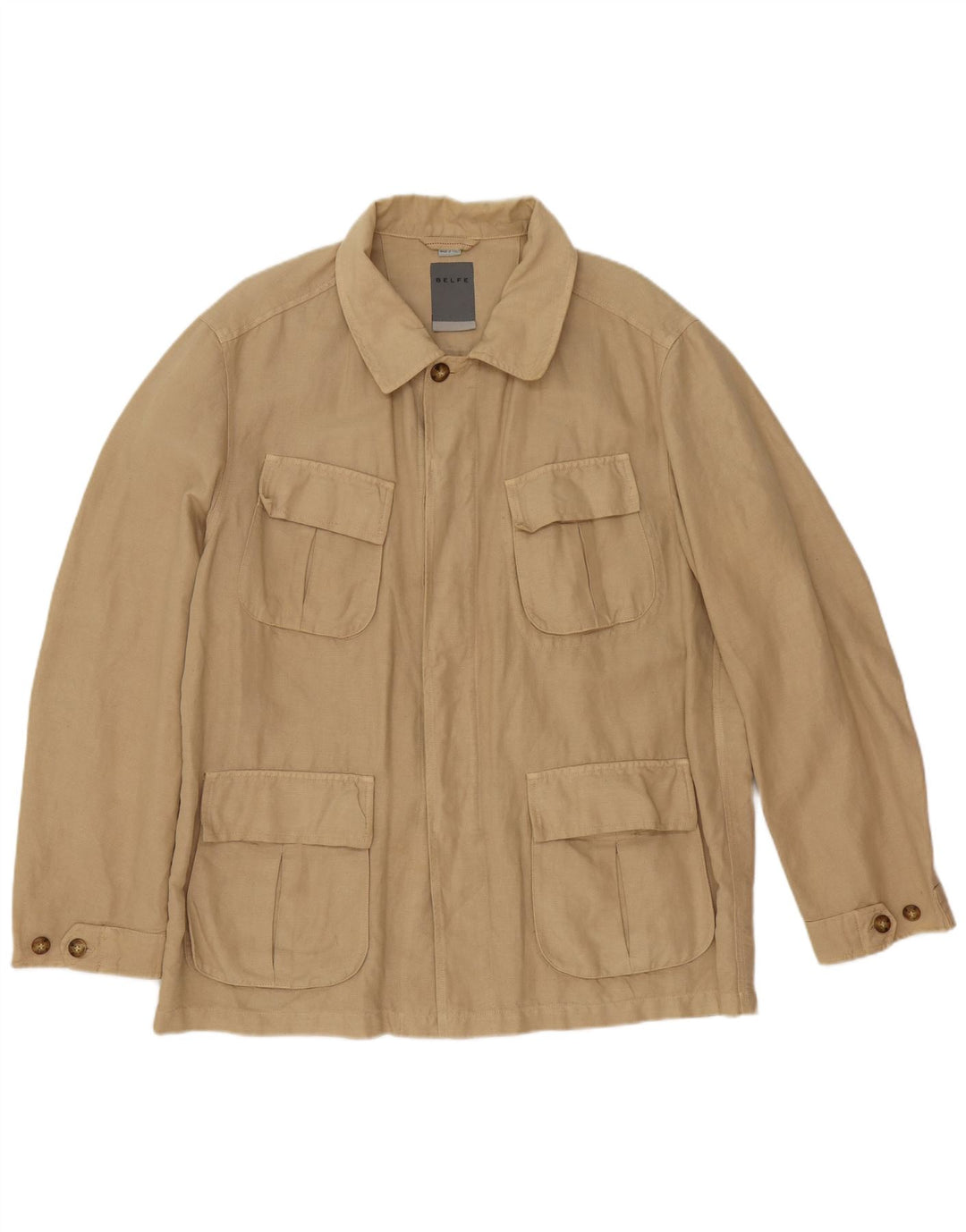 Belfe Mens Utility Jacket UK 44 2XL Beige Cotton
