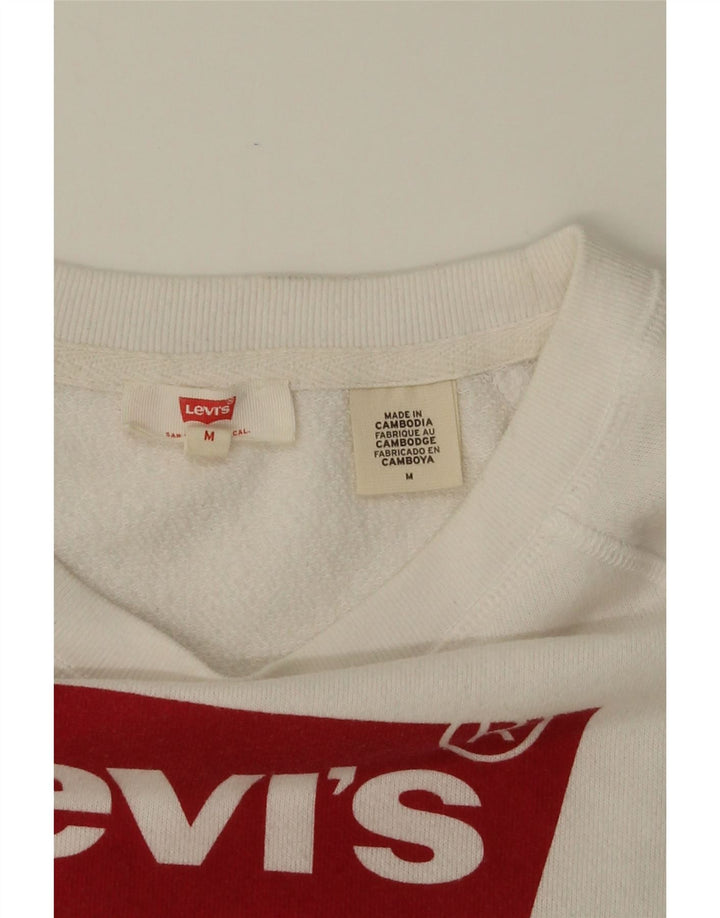 LEVI'S Womens Graphic Sweatshirt Jumper UK 14 Medium White Cotton Vintage Levi's and Second-Hand Levi's from Messina Hembry 