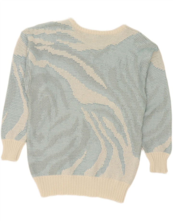 VINTAGE Womens Abstract Pattern Crew Neck Jumper Sweater EU 38 Medium Blue Vintage Vintage and Second-Hand Vintage from Messina Hembry 