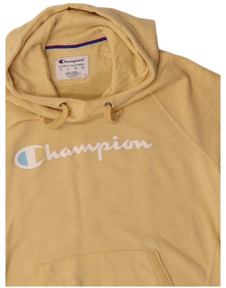 Champion Mens Graphic Hoodie Jumper Large Yellow Polyester