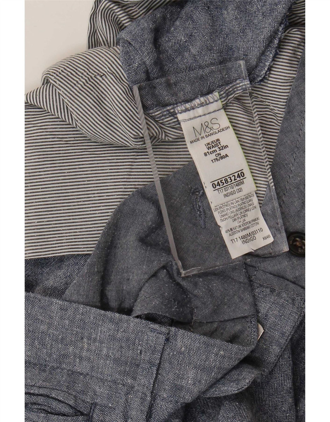 Marks & Spencer Mens Chino Shorts W32 Medium Blue Linen