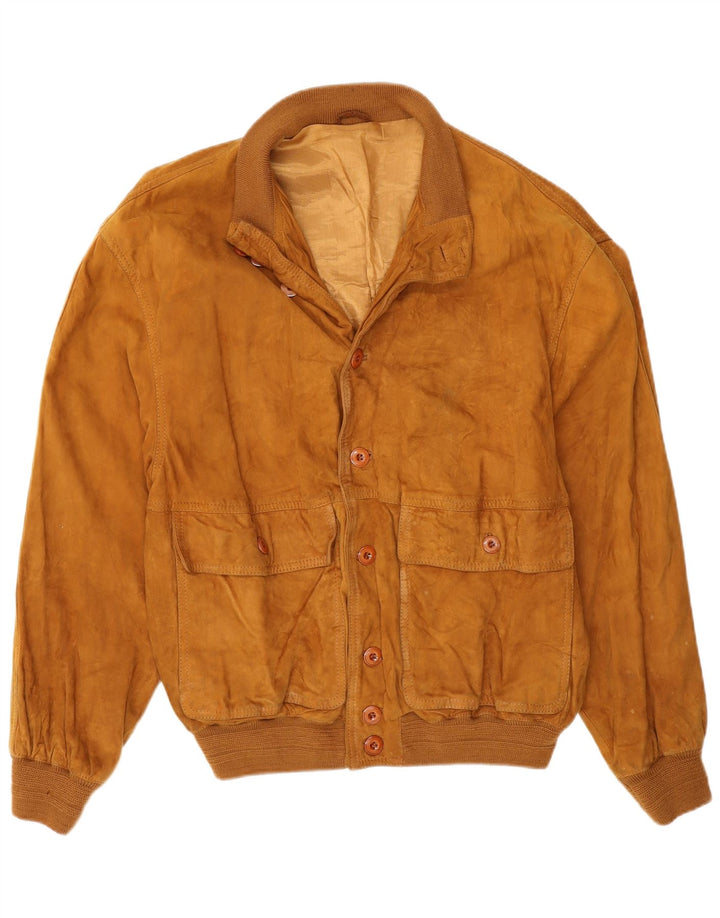 Gara Mens Suede Bomber Jacket IT 48 Couro Bege Médio