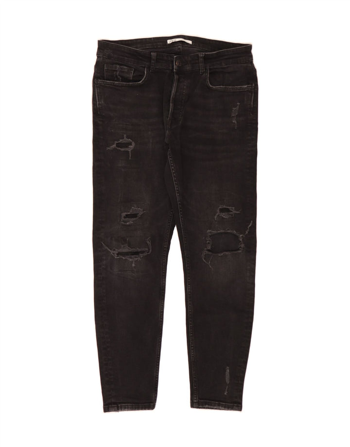 ZARA Womens Distressed Slim Jeans W34 L29  Black Cotton Vintage Zara and Second-Hand Zara from Messina Hembry 