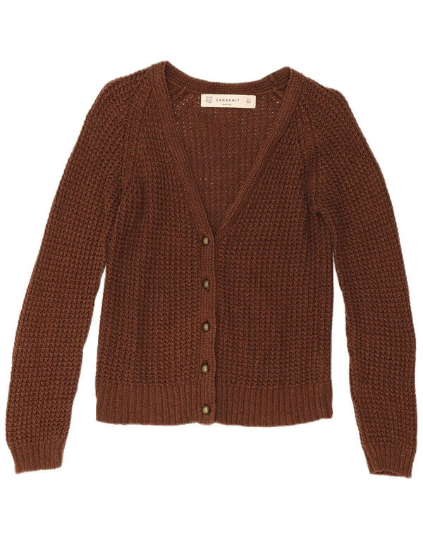 Zara Cardigan Femme Pull UK 12 Coton Marron Moyen