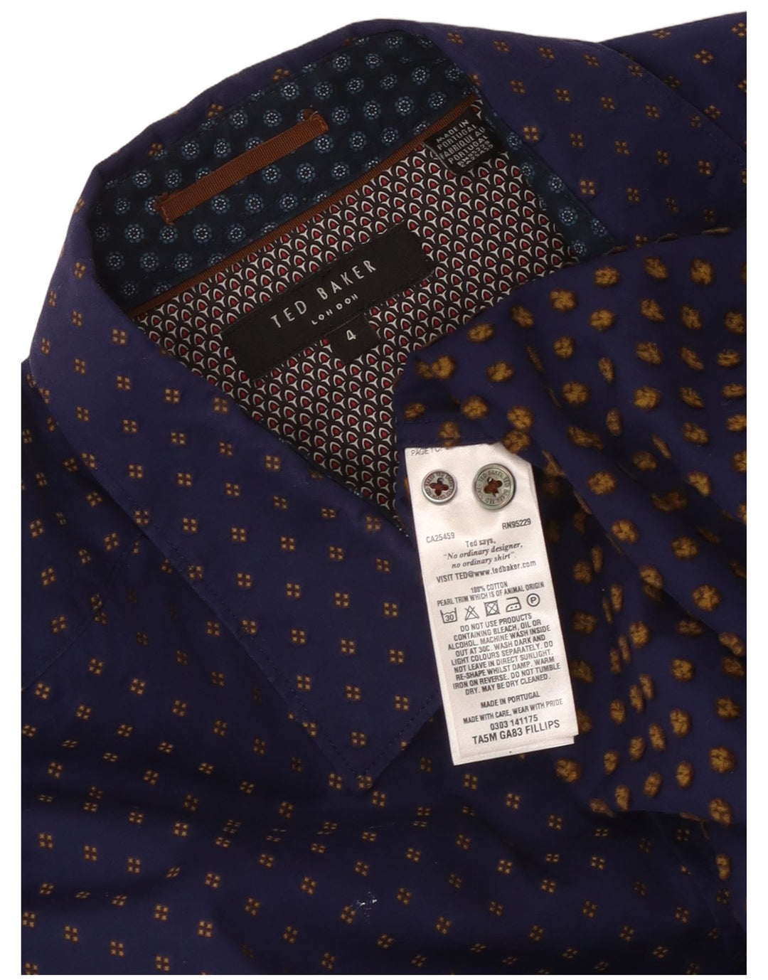 Ted Baker Camisa para hombre Talla 4 Grande Algodón con manchas azul marino