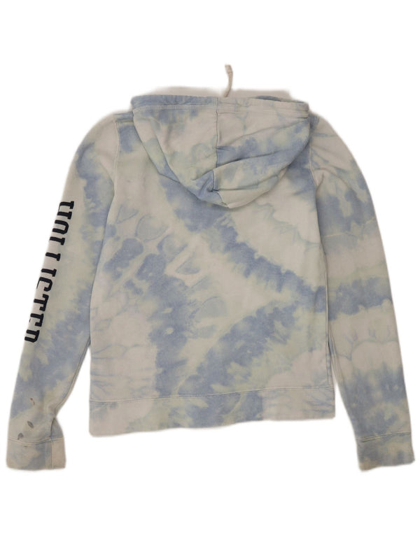 Hollister Womens Graphic Relaxed Fit Hoodie Jumper UK 2 2XS Blue Tie Dye
