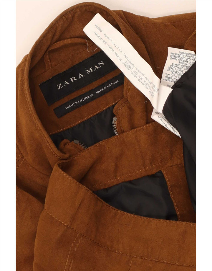 Zara Herre Bomber Jacket UK 38 Medium Brun Polyester