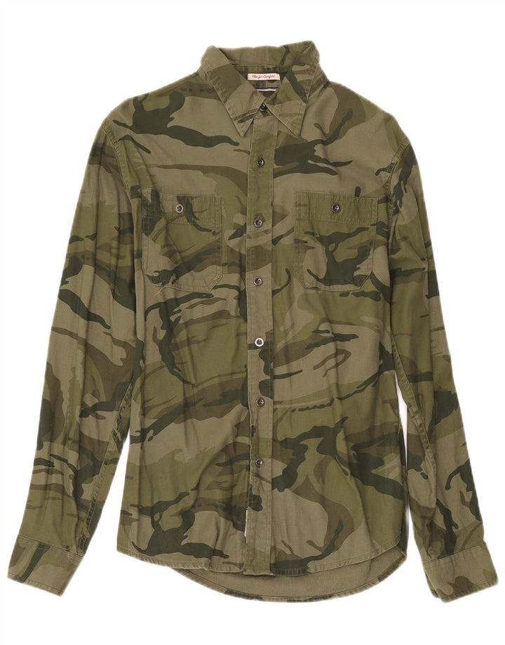 Wrangler Mens Shirt Small Khaki Camouflage Cotton