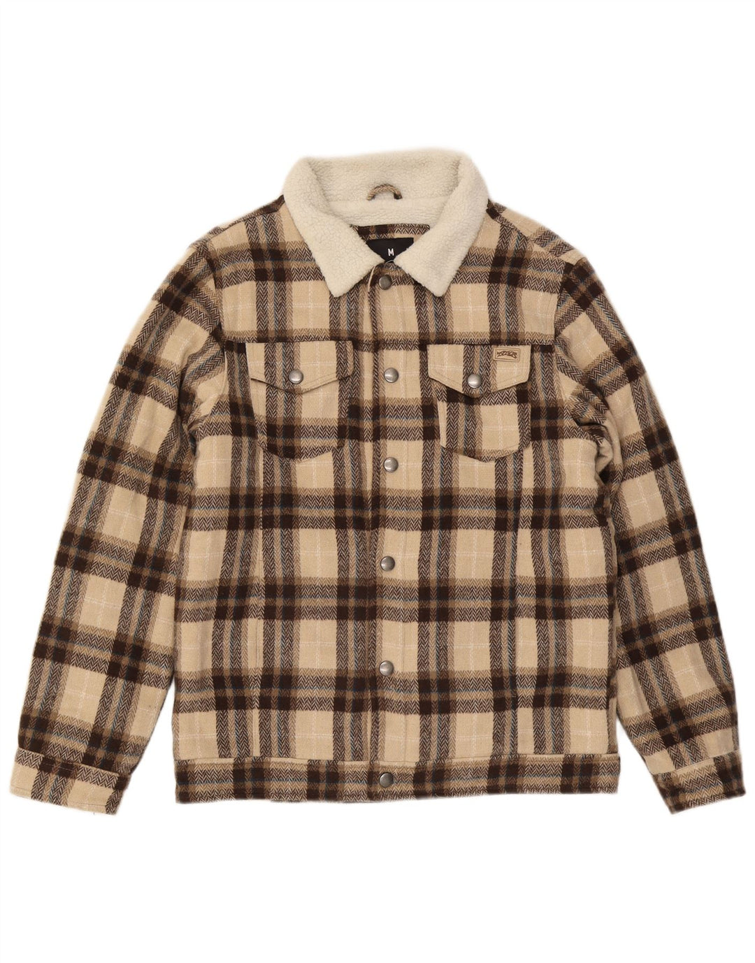 Giacca Sherpa da uomo vintage UK 38 Poliestere a quadri beige medio