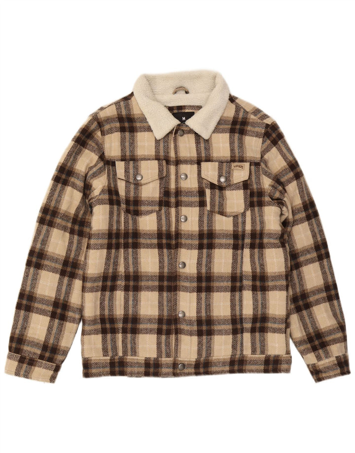 Giacca Sherpa da uomo vintage UK 38 Poliestere a quadri beige medio