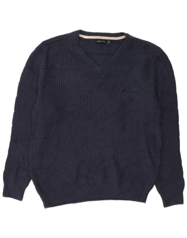 Maglione da uomo con scollo a V Nautica XL in cotone blu navy