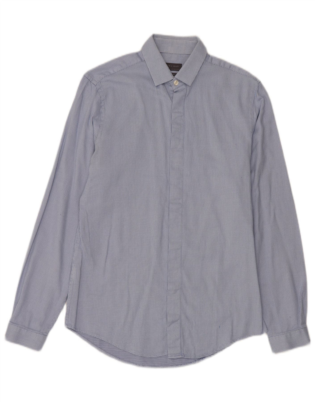 Zara Mens Slim Fit Shirt Small Blue Spotted Cotton
