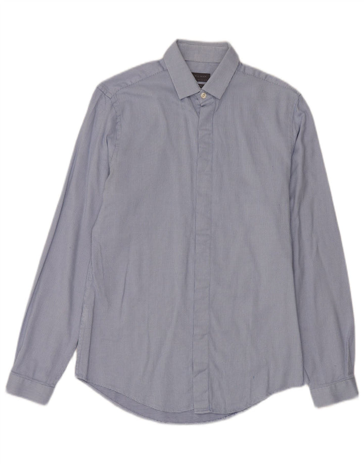 Zara Mens Slim Fit Shirt Small Blue Spotted Cotton