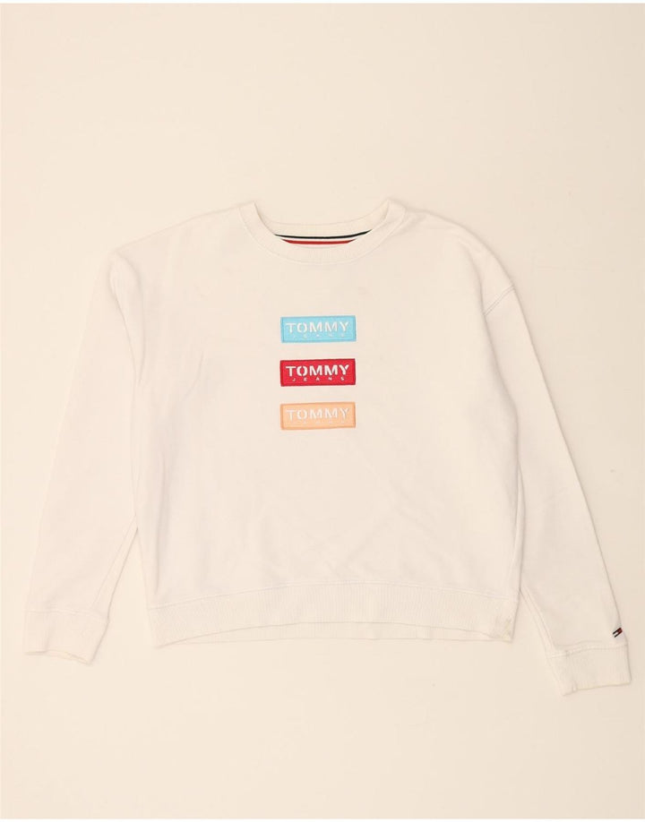 TOMMY HILFIGER Womens Oversized Sweatshirt Jumper UK 10 Small White Vintage Tommy Hilfiger and Second-Hand Tommy Hilfiger from Messina Hembry 