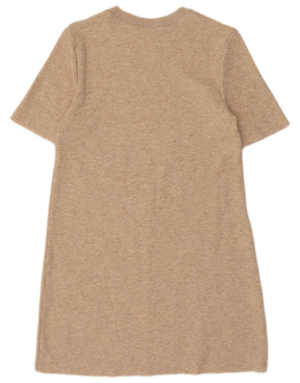 Zara Womens Short Sleeves Jumper Dress UK 10 Small Beige Polyester