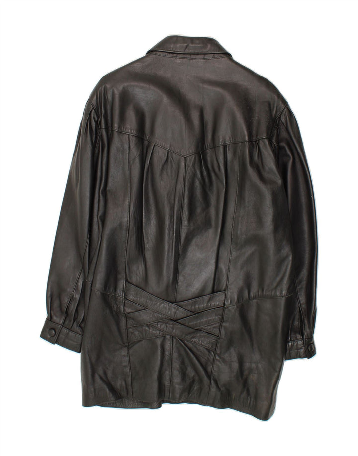 VINTAGE Womens Oversized Leather Coat UK 10 Small Black Leather Vintage Vintage and Second-Hand Vintage from Messina Hembry 