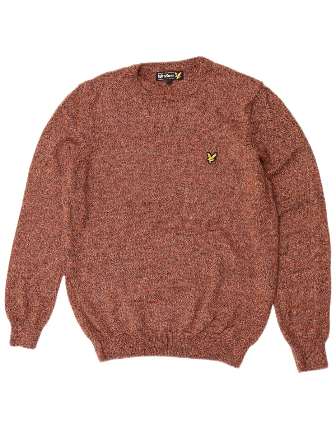 Lyle & Scott Mens Crew Neck Jumper Sweater Large Brown Flecked Wool