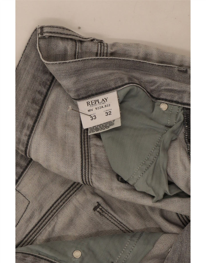 Replay Mens Distressed Straight Jeans W33 L32 Grey Cotton