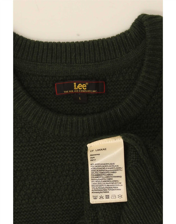 Lee Mens Crew Neck Jumper Sweater Large Green Acrylic