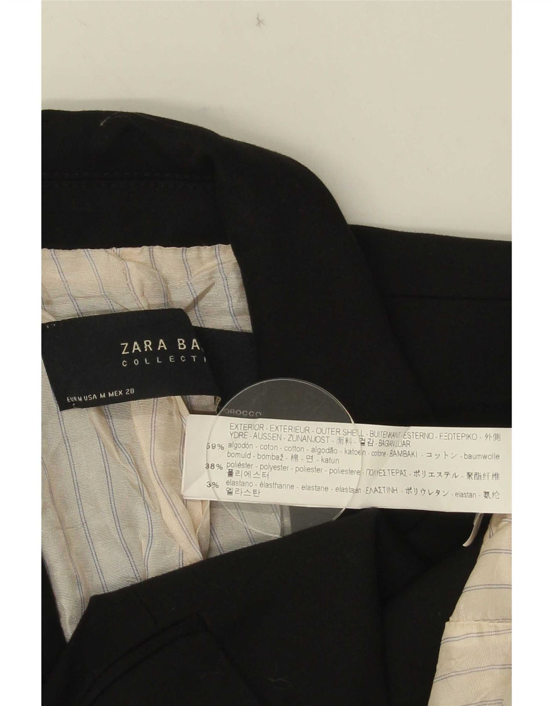 Zara Chaqueta Blazer De 1 Botón para Mujer UK 42 Mediana Algodón Negro