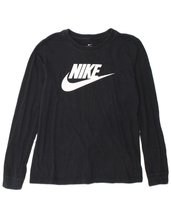 Nike Womens Graphic Top Langarm UK 10 Small Schwarz Baumwolle