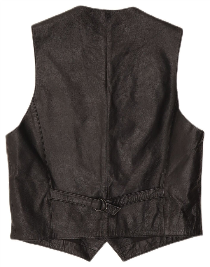 Vintage Mens Leather Waistcoat IT 50 Medium Black