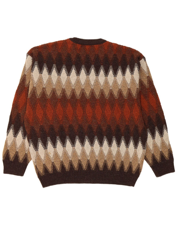Vintage Boys Crew Neck Jumper Sweater 13-14 Years Brown Argyle/Diamond
