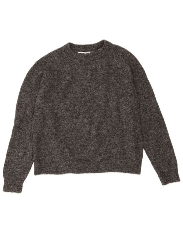 Zara Womens Oversized Boat Neck Jumper Sweater UK 10 Small Grey Nylon
