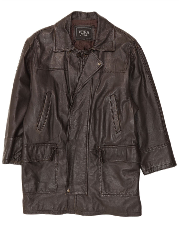 VINTAGE Mens Leather Coat UK 40 Large Brown Leather
