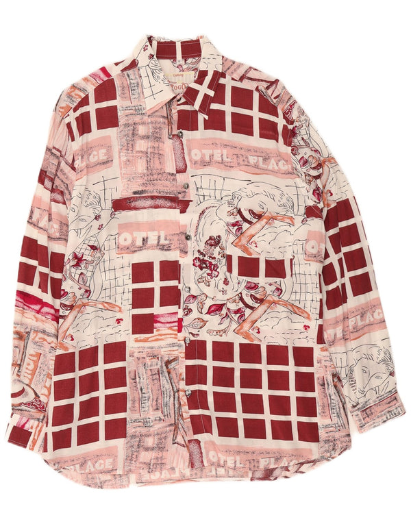 Togo Mens Abstract Pattern Loose Fit Shirt Small Burgundy Geometric Viscose