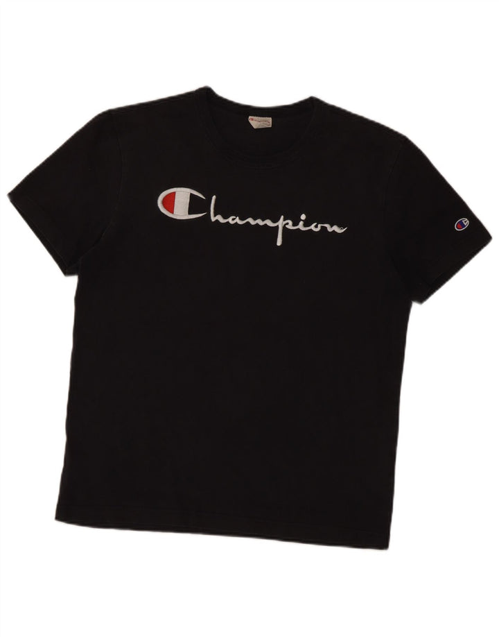 Champion Mens Graphic T-Shirt Top Medium Black Cotton