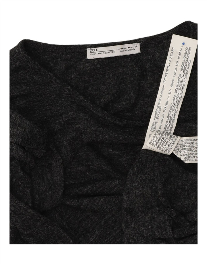 Zara Womens T-Shirt Top UK 12 Medium Grey Flecked Polyester