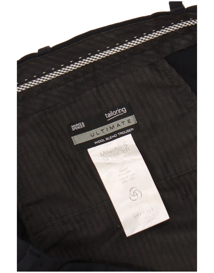 Marks & Spencer Mens Pegged Suit Trousers W36 L33 Navy Blue Polyester