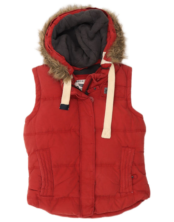 Superdry Chaleco acolchado con capucha para mujer Reino Unido 44 Algodón rojo mediano
