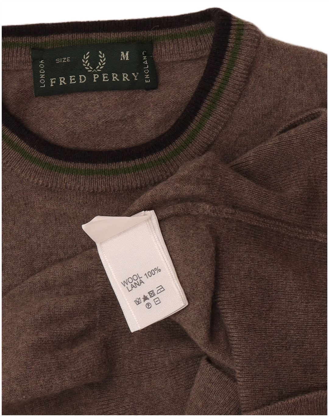 Maglione maglione girocollo da donna Fred Perry UK 12 Lana marrone medio