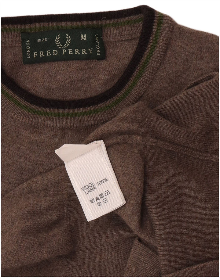 Maglione maglione girocollo da donna Fred Perry UK 12 Lana marrone medio