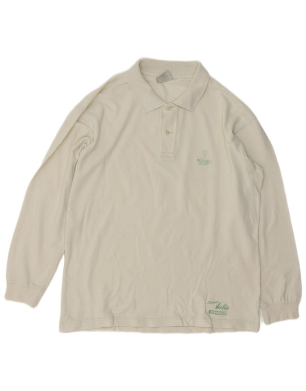Trussardi Mens Long Sleeve Polo Shirt Large White Cotton