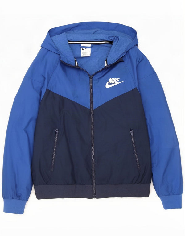 Nike Boys Tracksuit Top Jacket 12-13 Years Large Navy Blue Colourblock