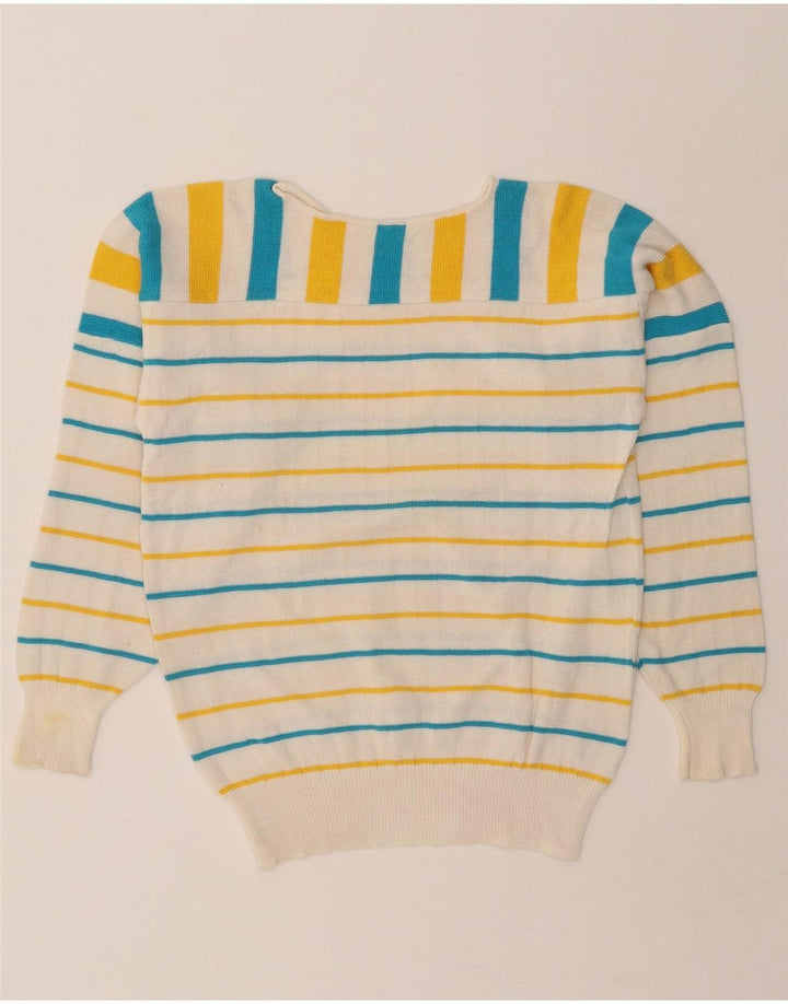 VINTAGE Womens Boat Neck Jumper Sweater IT 42 Medium White Striped Vintage Vintage and Second-Hand Vintage from Messina Hembry 
